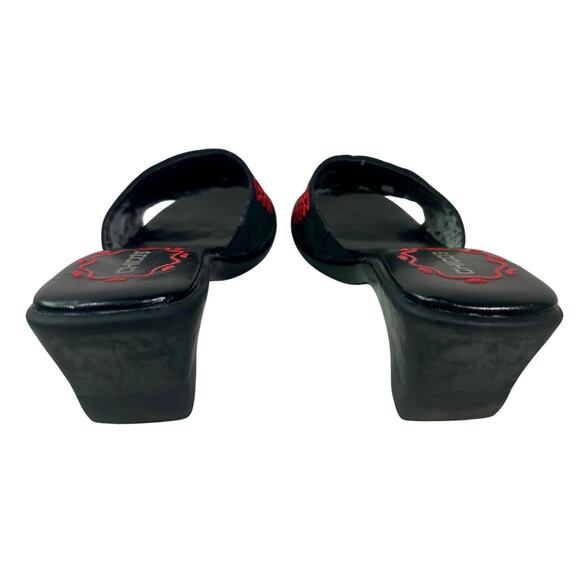 Chico's Women's Size 8M VTG 80s 90s Black Rainbow Embroidery Heeled Slides READ - Picture 6 of 11